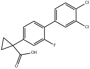 1-(3′,4′-ジクロロ-2-フルオロ-1,1′-ビフェニル-4-イル)シクロプロパン-1-カルボン酸 化学構造式