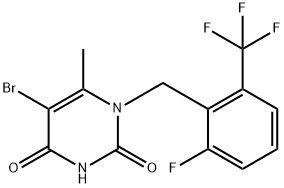 5-Bromo-1-(2-fluoro-6-trifluoromethyl-benzyl)-6-methyl-1H-pyrimidine-2,4-dione Struktur