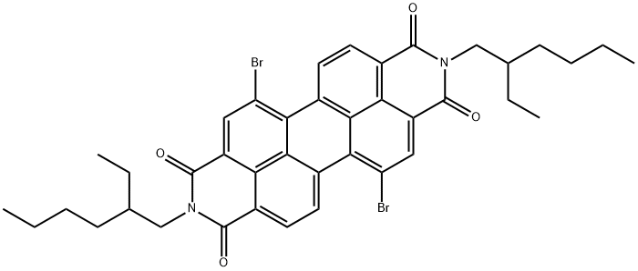 5,12-ジブロモ-2,9-ビス(2-エチルヘキシル)アントラ[2,1,9-デF:6,5,10-D'E'F']ジイソキノリン-1,3,8,10(2H,9H)-テトラオン 化学構造式