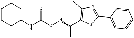 (E)-[1-(4-methyl-2-phenyl-1,3-thiazol-5-yl)ethylidene]amino N-cyclohexylcarbamate Struktur