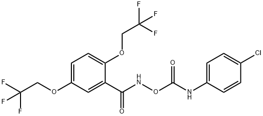 [2,5-bis(2,2,2-trifluoroethoxy)phenyl]formamido N-(4-chlorophenyl)carbamate Structure