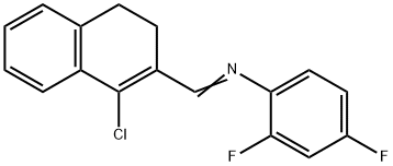 (1E)-1-(1-chloro-3,4-dihydronaphthalen-2-yl)-N-(2,4-difluorophenyl)methanimine 化学構造式