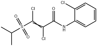 (2E)-2,3-dichloro-N-(2-chlorophenyl)-3-(propane-2-sulfonyl)prop-2-enamide Struktur