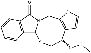 (8Z)-8-(methoxyimino)-4,10-dithia-1-azatetracyclo[9.7.0.0^{3,7}.0^{12,17}]octadeca-3(7),5,12(17),13,15-pentaen-18-one Struktur