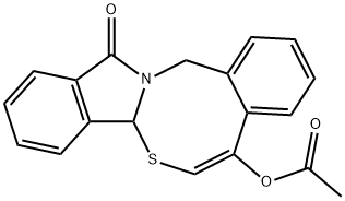 (9E)-19-oxo-11-thia-1-azatetracyclo[10.7.0.0^{3,8}.0^{13,18}]nonadeca-3(8),4,6,9,13(18),14,16-heptaen-9-yl acetate Struktur