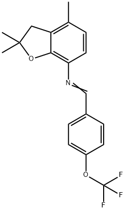 (1E)-1-[4-(trifluoromethoxy)phenyl]-N-(2,2,4-trimethyl-2,3-dihydro-1-benzofuran-7-yl)methanimine Struktur