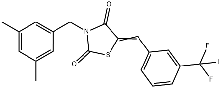 (5E)-3-[(3,5-dimethylphenyl)methyl]-5-{[3-(trifluoromethyl)phenyl]methylidene}-1,3-thiazolidine-2,4-dione Structure