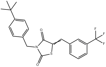 (5E)-3-[(4-tert-butylphenyl)methyl]-5-{[3-(trifluoromethyl)phenyl]methylidene}-1,3-thiazolidine-2,4-dione Structure