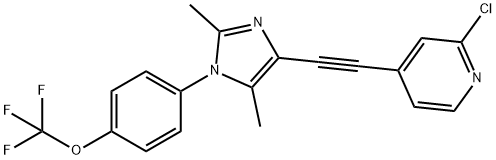 2-クロロ-4-[[2,5-ジメチル-1-[4-(トリフルオロメトキシ)フェニル]-1H-イミダゾール-4-イル]エチニル]ピリジン 化学構造式