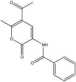 3-ベンゾイルアミノ-5-アセチル-6-メチル-2H-ピラン-2-オン 化学構造式