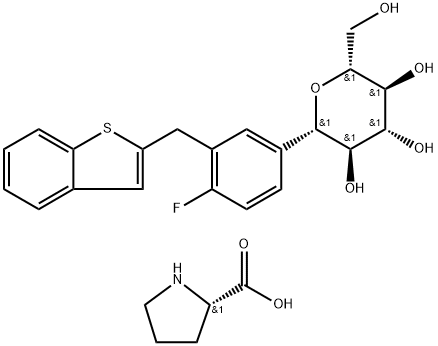 L-Proline compd. with (1S)-1,5-anhydro-1-C-[3-(benzo[b]thien-2-ylmethyl)-4-fluorophenyl]-D-glucitol (1:1) Structure