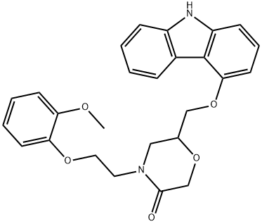 4-[4-[2-(2-メトキシフェノキシ)エチル]-5-オキソモルホリン-2-イルメトキシ]-9H-カルバゾール 化学構造式