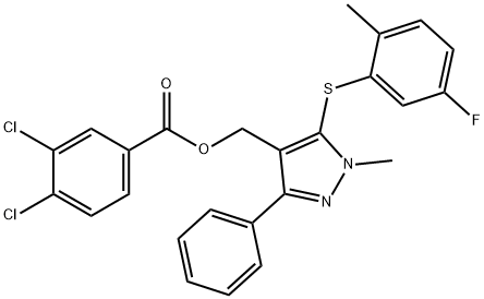 {5-[(5-fluoro-2-methylphenyl)sulfanyl]-1-methyl-3-phenyl-1H-pyrazol-4-yl}methyl 3,4-dichlorobenzoate Structure
