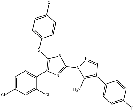 1-[5-[(4-chlorophenyl)sulfanyl]-4-(2,4-dichlorophenyl)-1,3-thiazol-2-yl]-4-(4-fluorophenyl)-1H-pyrazol-5-amine Structure