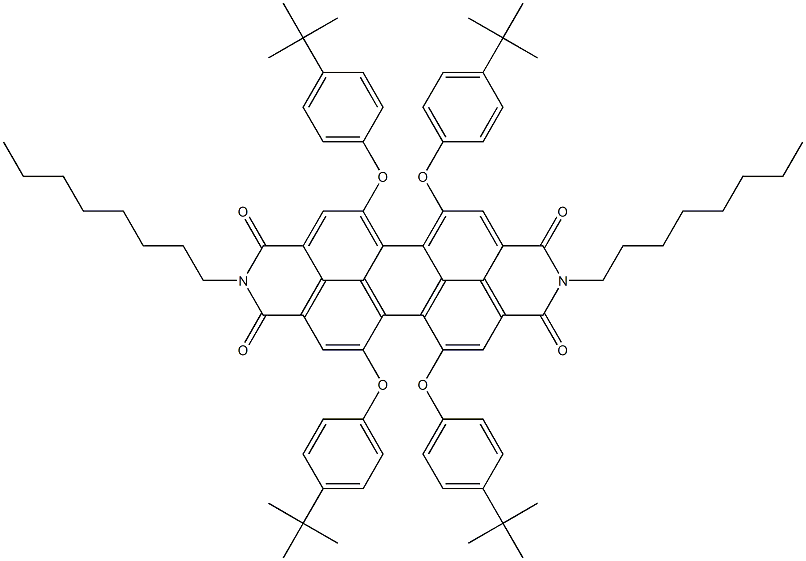 N,N-二辛基-1,6,7,12-四叔丁基苯氧基苝-3,4,9,10-四甲酸二酐,,结构式