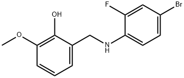 2-{[(4-bromo-2-fluorophenyl)amino]methyl}-6-methoxyphenol Struktur
