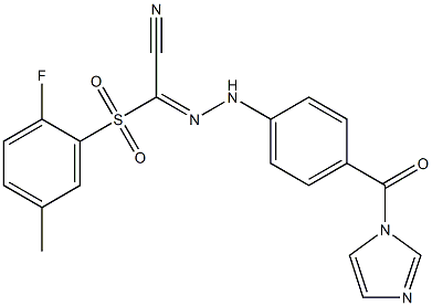 (E)-1-(2-fluoro-5-methylbenzenesulfonyl)-N-[4-(1H-imidazole-1-carbonyl)phenyl]methanecarbohydrazonoyl cyanide Structure