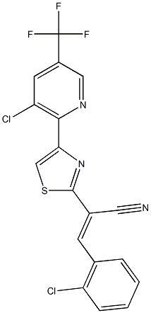 (2E)-2-{4-[3-chloro-5-(trifluoromethyl)pyridin-2-yl]-1,3-thiazol-2-yl}-3-(2-chlorophenyl)prop-2-enenitrile Struktur
