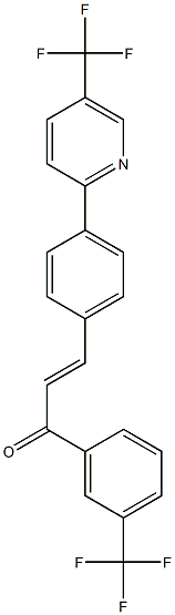 (2E)-1-[3-(trifluoromethyl)phenyl]-3-{4-[5-(trifluoromethyl)pyridin-2-yl]phenyl}prop-2-en-1-one Struktur
