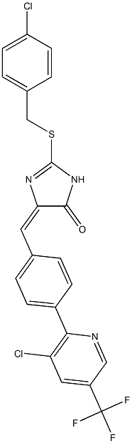 (4E)-4-({4-[3-chloro-5-(trifluoromethyl)pyridin-2-yl]phenyl}methylidene)-2-{[(4-chlorophenyl)methyl]sulfanyl}-4,5-dihydro-1H-imidazol-5-one