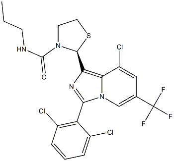(2S)-2-[8-chloro-3-(2,6-dichlorophenyl)-6-(trifluoromethyl)imidazo[1,5-a]pyridin-1-yl]-N-propyl-1,3-thiazolidine-3-carboxamide Struktur
