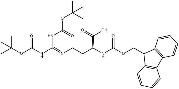 FMOC-L-NORARGININE(BOC)2-OH, (S)-N-ALPHA-(9-FLUORENYLMETHYLOXYCARBONYL)-N,N-BIS-T-BUTYLOXYCARBONYL-2,206183-06-4,结构式