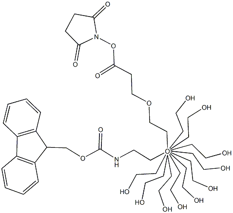O-[2-(Fmoc-amino)-ethyl]-Oμ-[3-(N-succinimidyloxy)-3-oxopropyl]polyethylene  glycol  3000 Struktur
