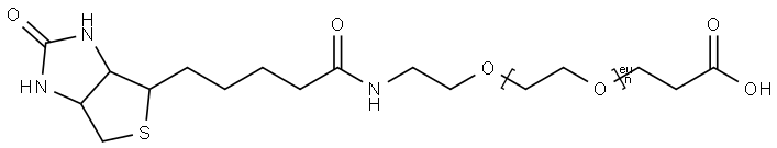 O-[2-(Biotinyl-amino)ethyl]-Oμ-(2-carboxyethyl)polyethylene  glycol  3000 Struktur