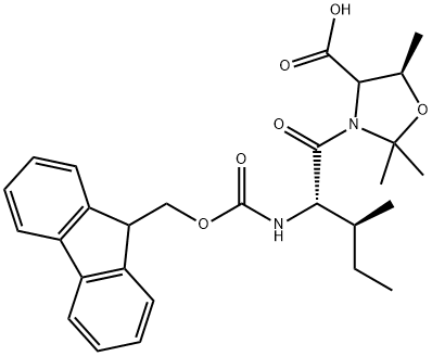 (4S,5R)-3-(FMoc-Ile)-2,2,5-triMethyl-oxazolidine-4-carboxylic acid 化学構造式