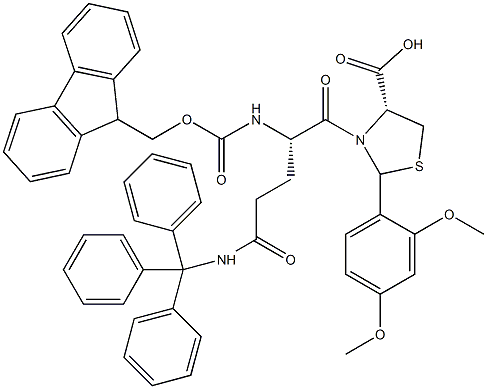 Fmoc-L-Gln(Trt)-L-Cys[PSI(Dmp,H)pro]-OH Struktur