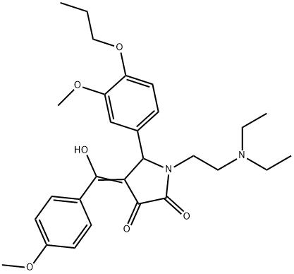 (E)-[1-[2-(diethylazaniumyl)ethyl]-2-(3-methoxy-4-propoxyphenyl)-4,5-dioxopyrrolidin-3-ylidene]-(4-methoxyphenyl)methanolate Structure