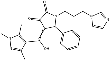 (4E)-4-[hydroxy-(1,3,5-trimethylpyrazol-4-yl)methylidene]-1-(3-imidazol-1-ylpropyl)-5-phenylpyrrolidine-2,3-dione Structure