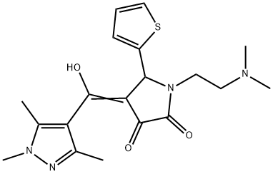 (4E)-1-[2-(dimethylamino)ethyl]-4-[hydroxy-(1,3,5-trimethylpyrazol-4-yl)methylidene]-5-thiophen-2-ylpyrrolidine-2,3-dione Structure