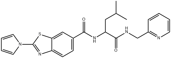 N-[4-methyl-1-oxo-1-(pyridin-2-ylmethylamino)pentan-2-yl]-2-pyrrol-1-yl-1,3-benzothiazole-6-carboxamide Struktur