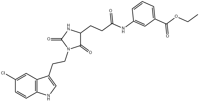ethyl 3-[3-[1-[2-(5-chloro-1H-indol-3-yl)ethyl]-2,5-dioxoimidazolidin-4-yl]propanoylamino]benzoate,1214041-57-2,结构式