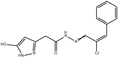 N-[(E)-[(E)-2-chloro-3-phenylprop-2-enylidene]amino]-2-(5-oxo-1,2-dihydropyrazol-3-yl)acetamide Structure