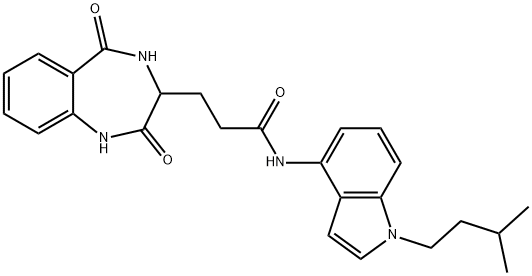 3-(2,5-dioxo-3,4-dihydro-1H-1,4-benzodiazepin-3-yl)-N-[1-(3-methylbutyl)indol-4-yl]propanamide Struktur