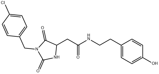 2-[1-[(4-chlorophenyl)methyl]-2,5-dioxoimidazolidin-4-yl]-N-[2-(4-hydroxyphenyl)ethyl]acetamide Structure