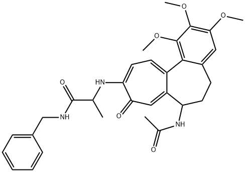 2-[(7-acetamido-1,2,3-trimethoxy-9-oxo-6,7-dihydro-5H-benzo[a]heptalen-10-yl)amino]-N-benzylpropanamide Struktur