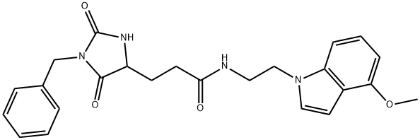 3-(1-benzyl-2,5-dioxoimidazolidin-4-yl)-N-[2-(4-methoxyindol-1-yl)ethyl]propanamide Structure