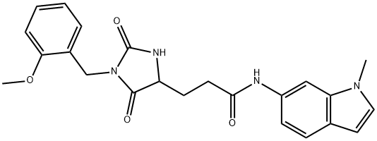 3-[1-[(2-methoxyphenyl)methyl]-2,5-dioxoimidazolidin-4-yl]-N-(1-methylindol-6-yl)propanamide Struktur