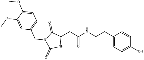 2-[1-[(3,4-dimethoxyphenyl)methyl]-2,5-dioxoimidazolidin-4-yl]-N-[2-(4-hydroxyphenyl)ethyl]acetamide Struktur