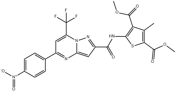 dimethyl 3-methyl-5-[[5-(4-nitrophenyl)-7-(trifluoromethyl)pyrazolo[1,5-a]pyrimidine-2-carbonyl]amino]thiophene-2,4-dicarboxylate Structure