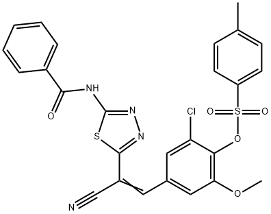 [4-[(E)-2-(5-benzamido-1,3,4-thiadiazol-2-yl)-2-cyanoethenyl]-2-chloro-6-methoxyphenyl] 4-methylbenzenesulfonate Structure