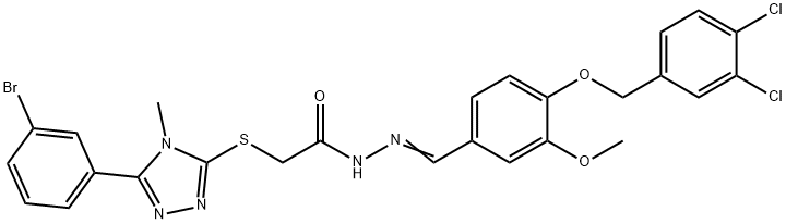 2-[[5-(3-bromophenyl)-4-methyl-1,2,4-triazol-3-yl]sulfanyl]-N-[(E)-[4-[(3,4-dichlorophenyl)methoxy]-3-methoxyphenyl]methylideneamino]acetamide Struktur
