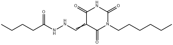 N'-[(E)-(1-hexyl-2,4,6-trioxo-1,3-diazinan-5-ylidene)methyl]pentanehydrazide Struktur