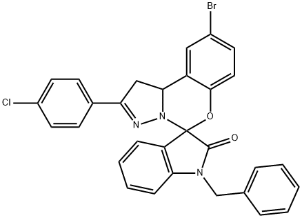 1'-benzyl-9-bromo-2-(4-chlorophenyl)spiro[1,10b-dihydropyrazolo[1,5-c][1,3]benzoxazine-5,3'-indole]-2'-one Struktur