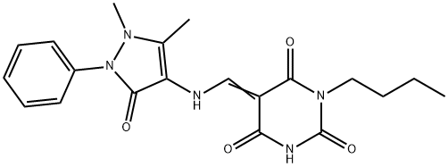 (5Z)-1-butyl-5-[[(1,5-dimethyl-3-oxo-2-phenylpyrazol-4-yl)amino]methylidene]-1,3-diazinane-2,4,6-trione Structure
