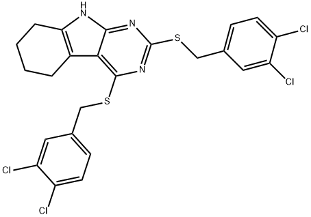 2,4-bis[(3,4-dichlorophenyl)methylsulfanyl]-6,7,8,9-tetrahydro-5H-pyrimido[4,5-b]indole Structure