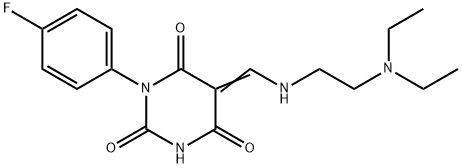 (5Z)-5-[[2-(diethylamino)ethylamino]methylidene]-1-(4-fluorophenyl)-1,3-diazinane-2,4,6-trione Struktur
